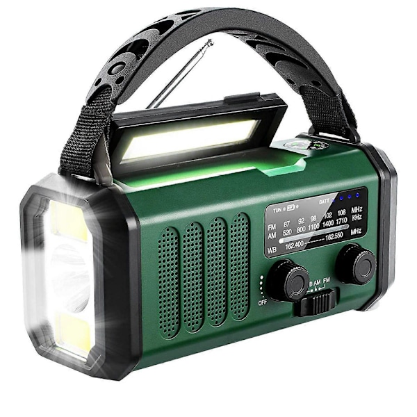 Solcellsdriven Nödladdningsradio med Handvev AM FM Väderradio, SOS, 3 Lägen, Läslampa