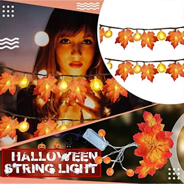 Rpporm Lönnlöv Slinga Ljus Halloween Dekorationer Lönnlöv Pumpa Slinga Ljus Höstdekor Batteridriven Party Fairy Ljus för Inomhus Utomhus B-01 One Size