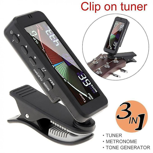 3-i-1 Gitarrstämmare Stor LCD-skärm Metronomgenerator Med Clip För Kromatisk Gitarr Bas Ukulele
