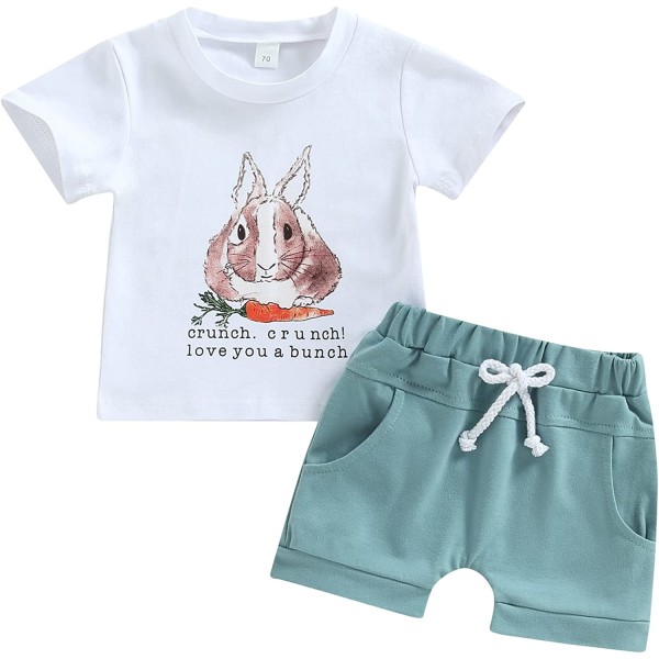 2ST Baby Boy Påsk Outfit Bunny Kortärmad T-Shirt Set Baby