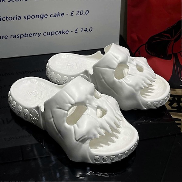 Skull Slides Sommarsandaler för Män Kvinnor, Coola Skull Tofflor med Öppen Tå, Halkfria Roliga Slides för Inomhus Utomhus
