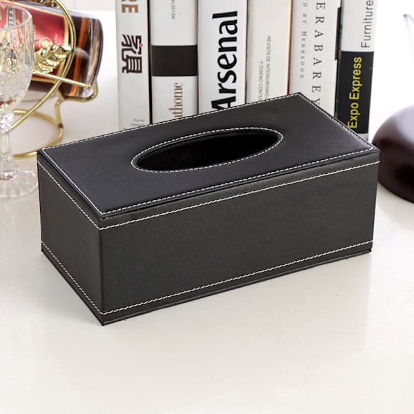 (Svart) PU Läder Ansiktsservettboxhållare Standard Storlek Servettboxskydd