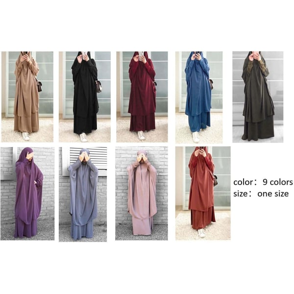 Muslimsk enfärgad lös tvådelad bönklänning cover