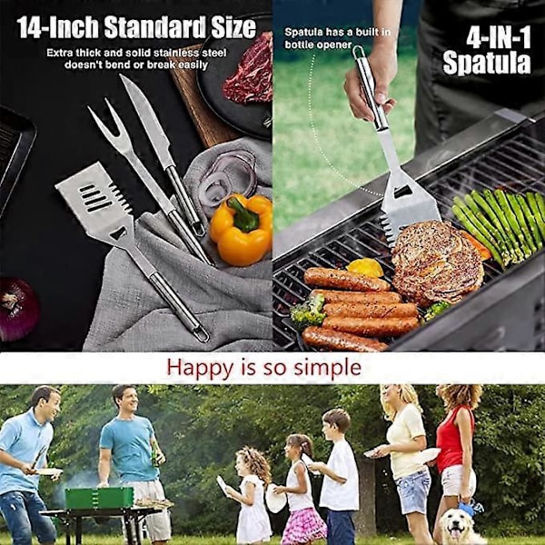 Grillverktygsset i rostfritt stål, Grillverktygsset, Grillredskapstillbehör med förvaringsförkläde, för grillning inomhus och utomhus