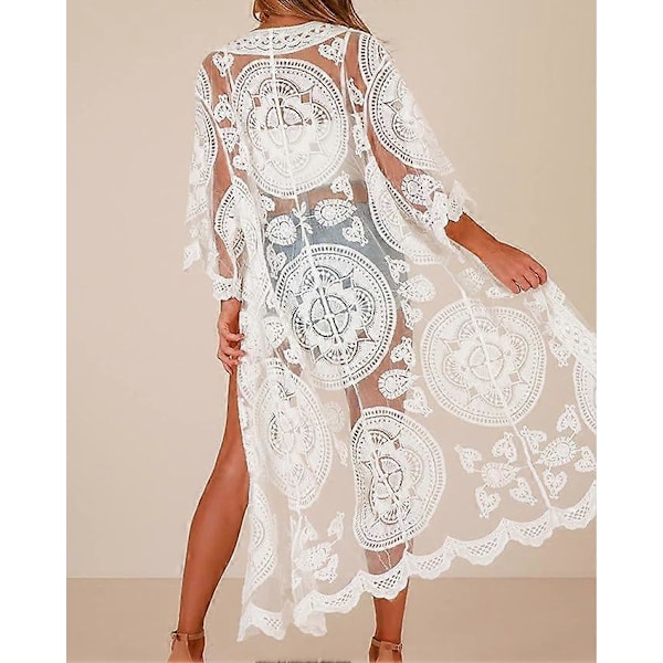 Dam Baddräkt Överdrag Baddräkt Kimono Lång Strandklänning Blommig Spets Bikini Badöverdrag Solskydd Kläder