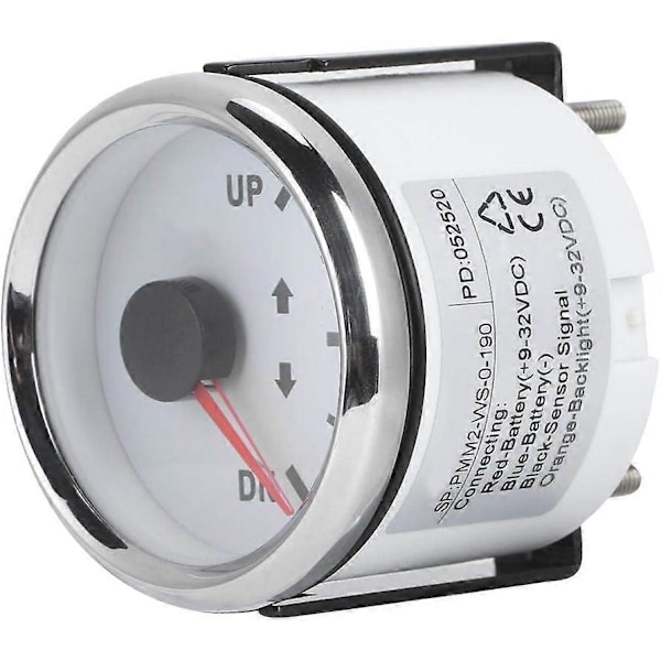 Båt Trim Mätare | 52mm/2in UP-DN Båt Trim Mätare 0-190ohm Signal Trim Tilt Indikator Röd Bakgrundsbelysning (Vit)