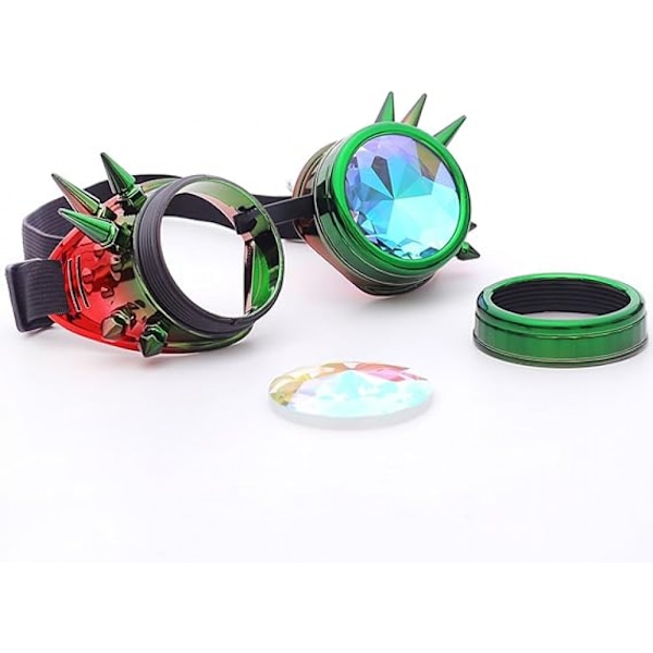 Vintage Regnbåge Kristall Bling Glasögon Kalejdoskop Goth Nitar Kalejdoskop Steampunk Glasögon