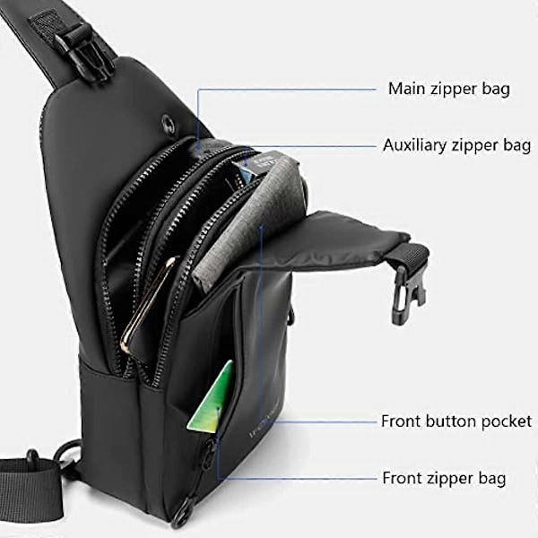 Vattentät Bröstväska Herr Sling Bag USB-Laddning Sport Sling Stöldskydd Liten Axelväska för Män Vandring Cykling Resor Grey