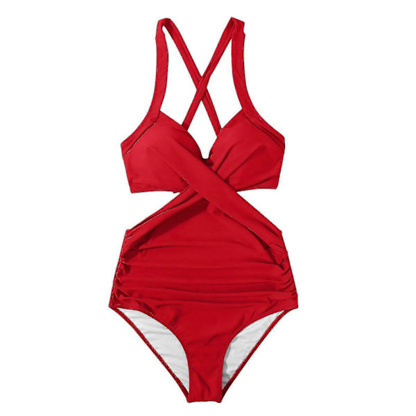Kvinnor främre kors urklippt baddräkt i ett stycke magkontroll badkläder tankini monokini strandkläder Red XXL