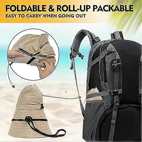 Solhatt för damer med nackskydd, bredbrättad trädgårdshatt för män Safarihatt Upf 50+ UV-skydd Fiske Vandring Strandhatt, Khaki