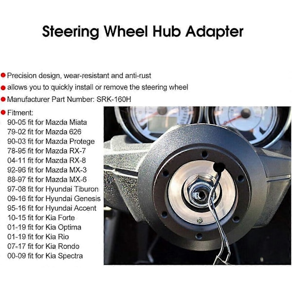 Rattnav Kort Navadapter Svart Snabbkoppling Boss Kit SRK-160H Passar Mazda Miata RX-7