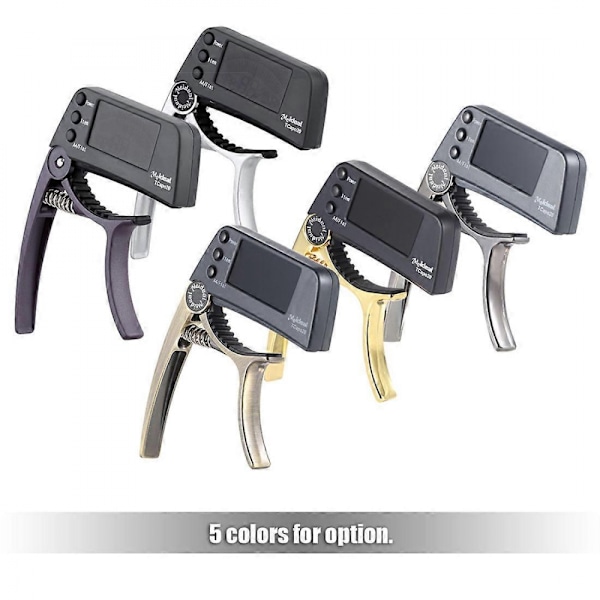 (Svart) Professionell Gitarrstämmare Clip, Loftstyle Kromatisk Clip-on Stämmare med Roterbar LCD-Skärm Ljusdisplay Enhands Gitarr Capo Inget batteri