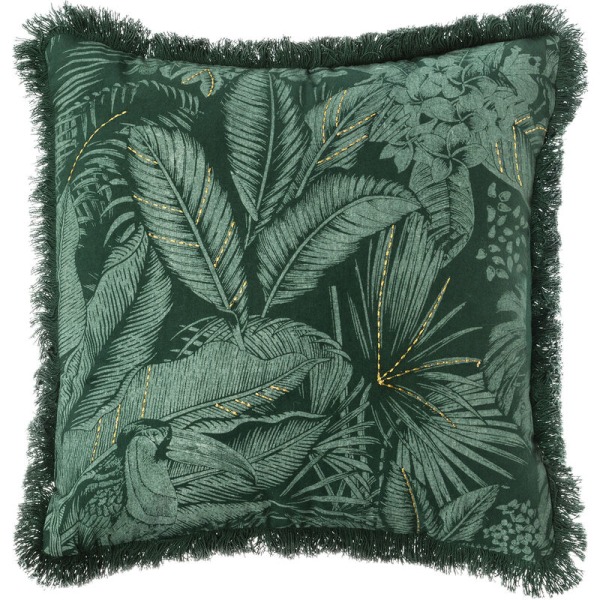 Cover med fransar med grönt tropiskt print 40 x 40