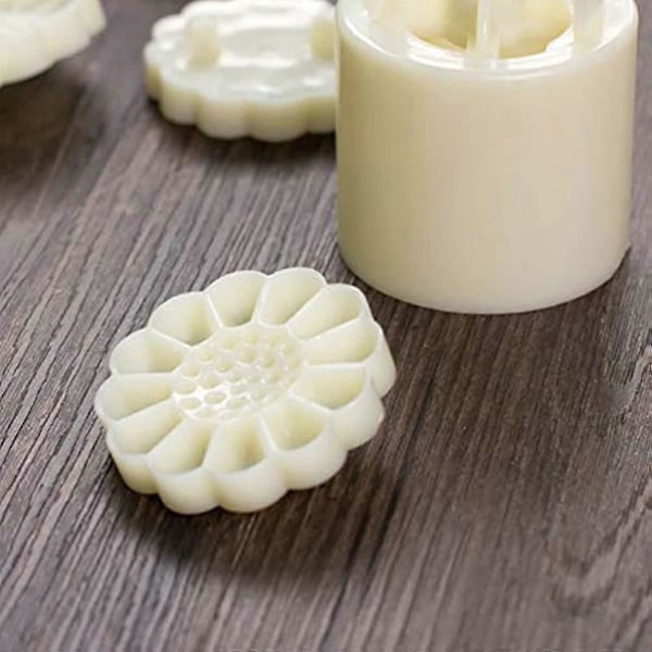 Healifty 1 Set 50G 3D Månkakform 3D Blommor Handtryck Fondant Dessert Månkaksform med Stämplar för DIY Bakningstillbehör (Vit)