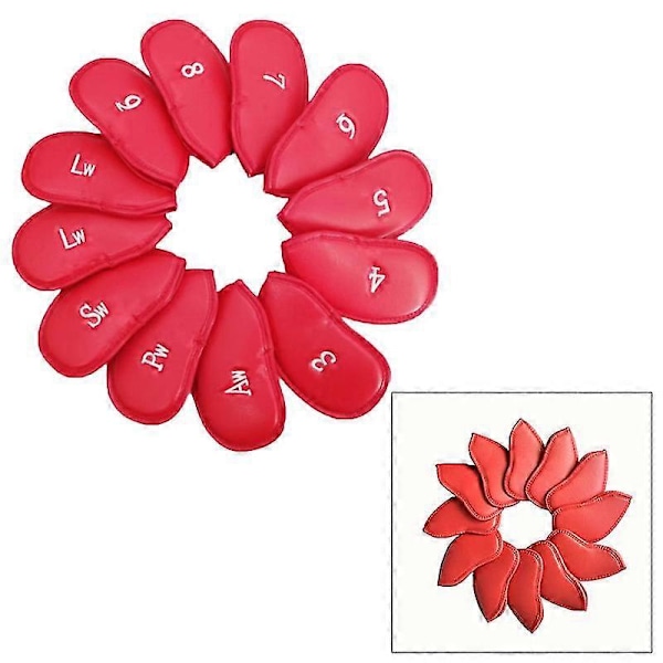 12 st syntetiskt läder headcover set järnskydd set klubbhuvudskydd passar de flesta järn (röd)