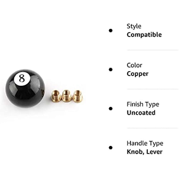 Växelspaksknopp Manuell Växelspak Rund Kula 8-boll Universal 4 5 6 Växlar med 3 Adaptrar Svart