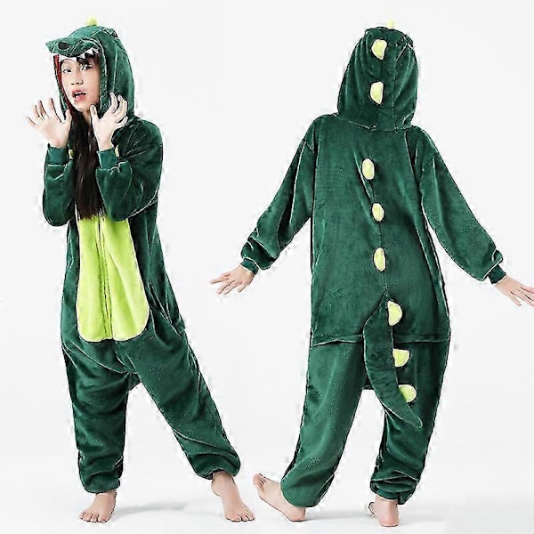 Flanellpyjamas för vuxna damer och herrar med dinosauriemotiv, söt djurpyjamas, matchande familjepyjamas för hemmabruk och uppträdanden, höst och vinter Black Bobby L