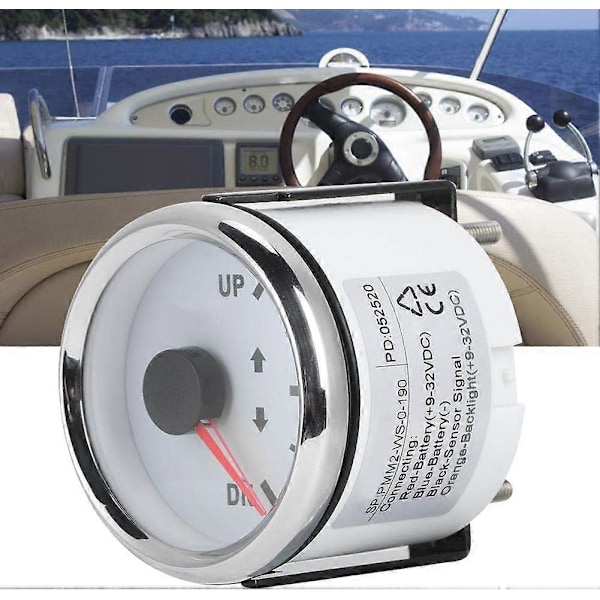Båt Trim Mätare | 52mm/2in UP-DN Båt Trim Mätare 0-190ohm Signal Trim Tilt Indikator Röd Bakgrundsbelysning (Vit)