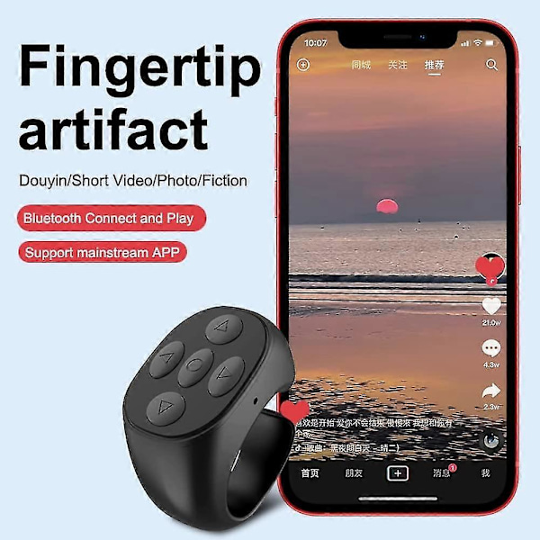 Baise Bluetooth Fjärrkontroll Ring, Mobiltelefon Självutlösare Kort Video Fjärrkontroll
