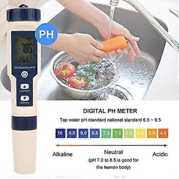 5 i 1 Multifunktionell PH/Salthalt/Temp/TDS/EC-mätare Portabel Digital Vattenkvalitetstestare Dricksvatten Akvarium Hydroponik Detektor