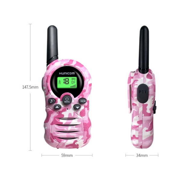 H-388A Pink Walkie Talkie för barn, 409/446/462(MHz) 8-kanals 3 km L