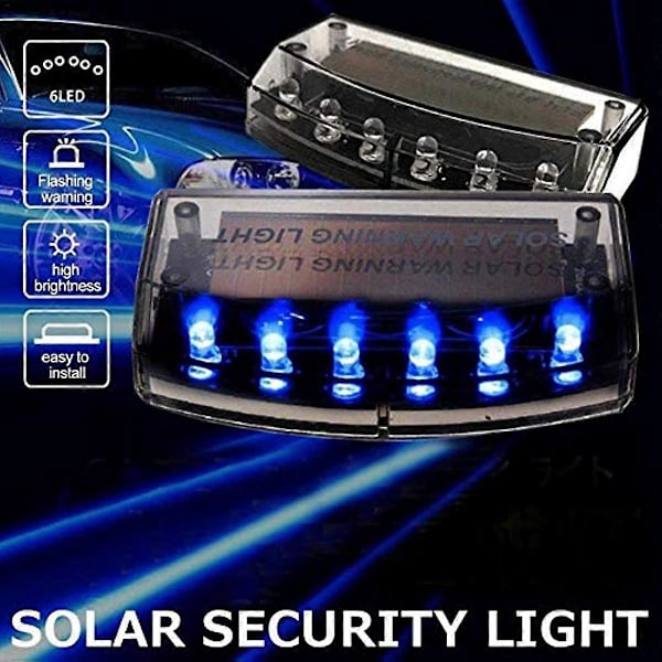 JUZZQ Bil Sensor Inbrottslarm 6 LED Ny Bil Solcellsladdare Säkerhetsvarningslampa Auto Bil Inbrottslarm Lampa LED Lampa Bil Signal Lampa Strobe Li