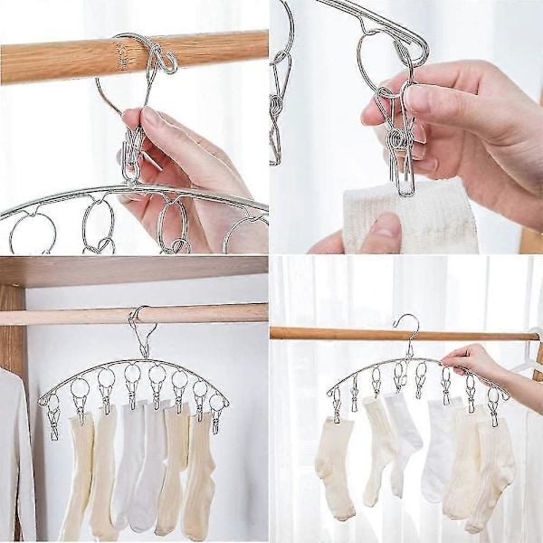 Strumpsställ i rostfritt stål, vindtät svängbar krok för strumpor, underkläder, skosulor, babykläder, handskar (2-pack)