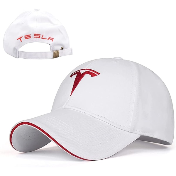 Kompatibel för Tesla-hattar, Racing Hat Logo Baseball Kepsar white Red