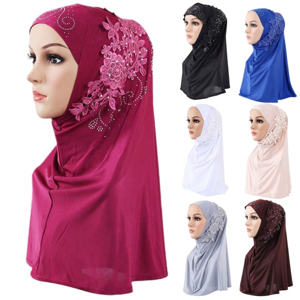 Vindtät sjal Muslimsk huvudduk i spets strass för kvinnor