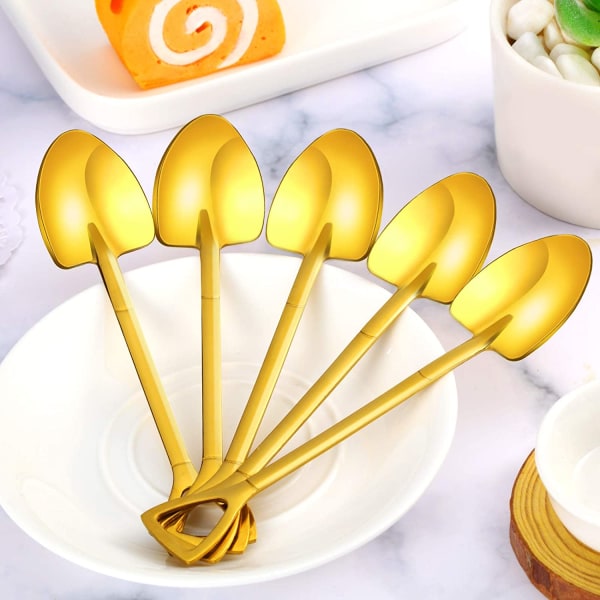 8 Stycken Guld Spade Formade Skedar Rostfritt Stål Spade