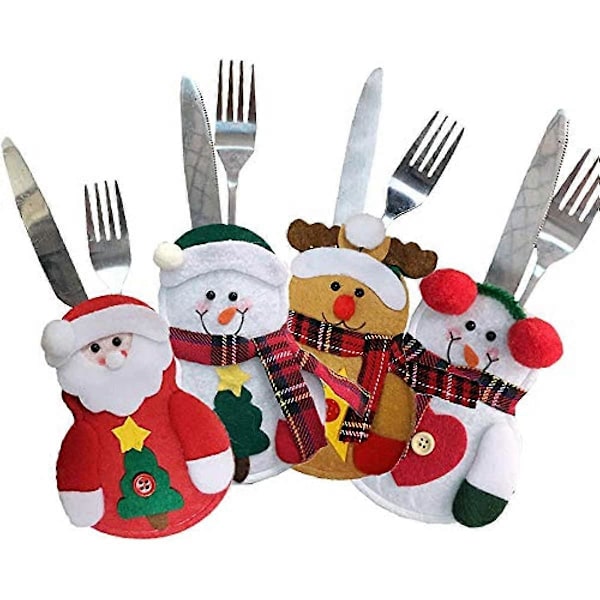 Kaxich 8 st Jul Bestickhållare Set Silverbestick Fickor Knivar Gafflar Bordsdekoration Väska Förvaringsöverdrag Jul Julfest Dekorationer Snowman