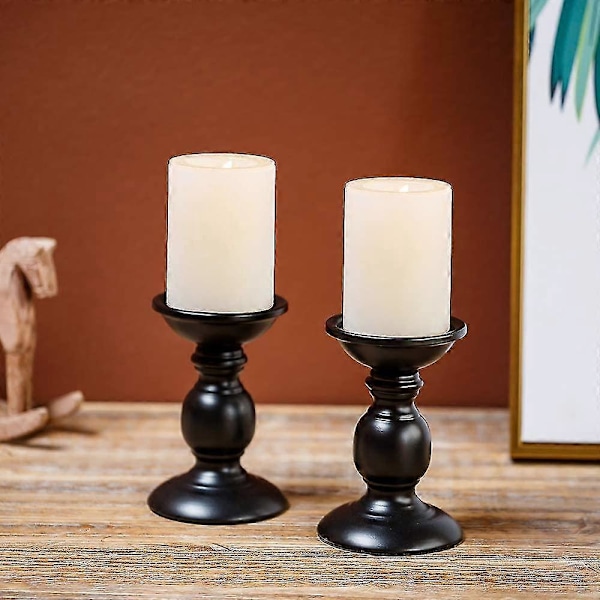 Svarta 2-pack Ljusstakar i Järn, Perfekta För 80mm Blockljus Eller Flamlösa LED-Ljus