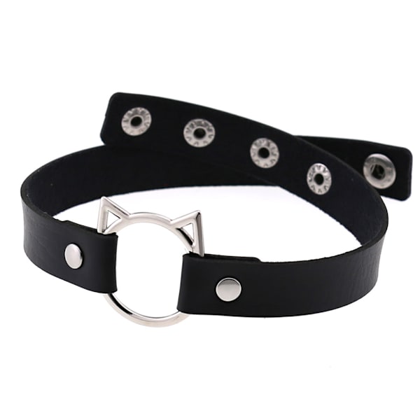 Svart PU-läder katt huvud krage hona halsband