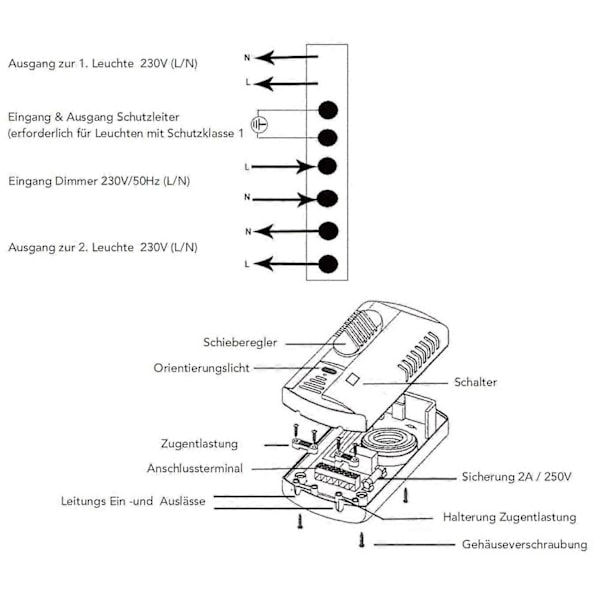 Fotströmbrytare med dimmer, LED 3-100 watt, PÅ/AV-brytare, steglös slider, för dimbara lampor