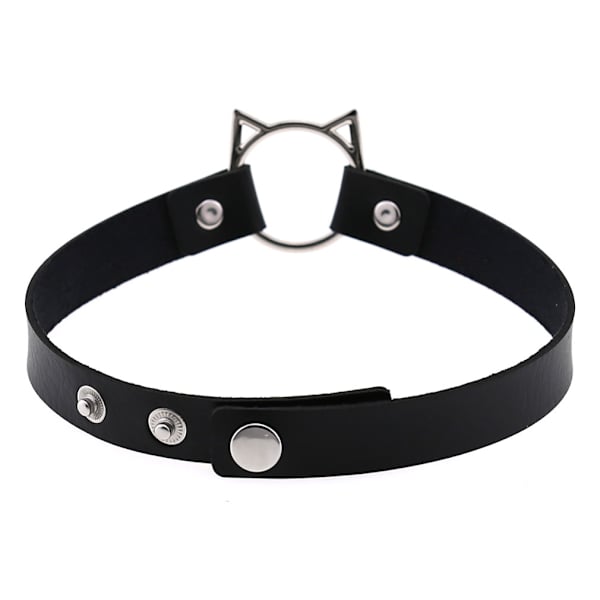 Svart PU-läder katt huvud krage hona halsband