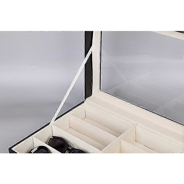 Läder 8 Delars Förvaring för Glasögon och Solglasögon Display Låda Låsbar Fodral Organizer, svart