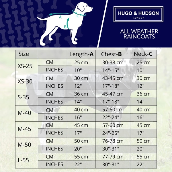 HUGO & HUDSON Vattentät regnjacka för hund, alla