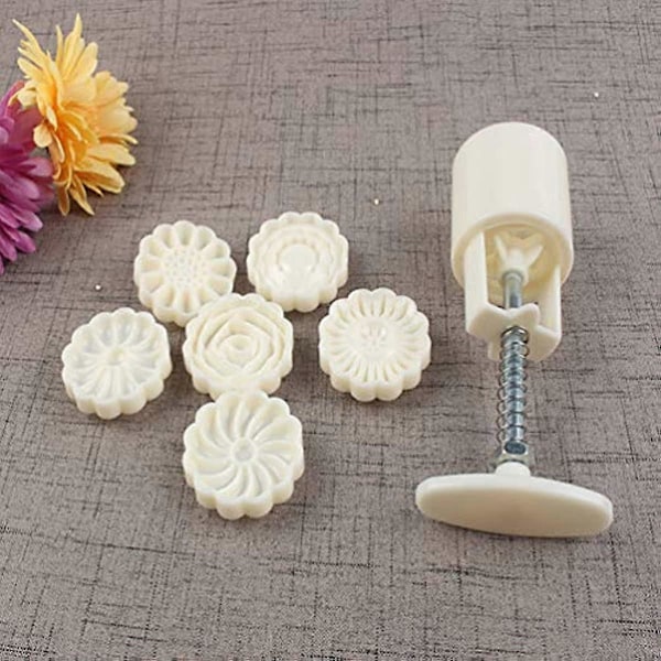 Healifty 1 Set 50G 3D Månkakform 3D Blommor Handtryck Fondant Dessert Månkaksform med Stämplar för DIY Bakningstillbehör (Vit)