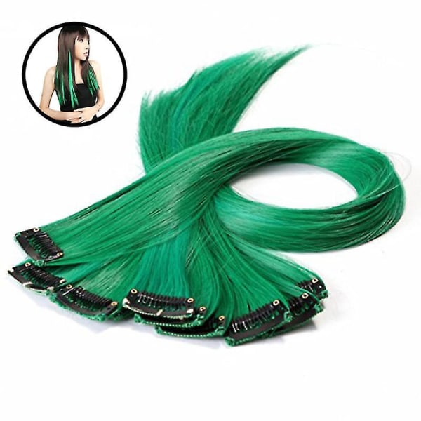 Färgad Highlight Syntetisk Clip On In Hair Extensions (grön) 10 st