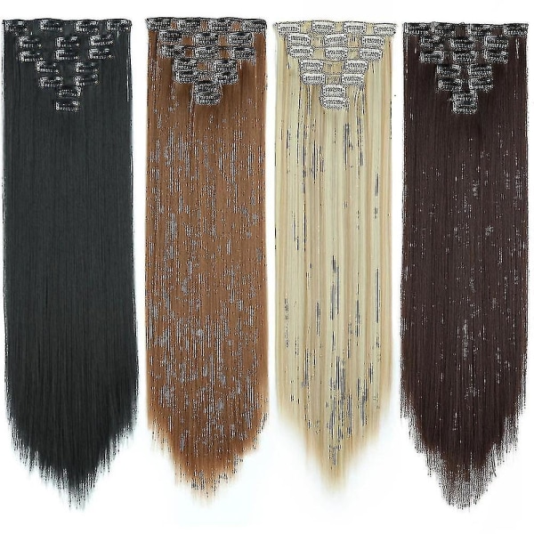 In Hair Extensions Lång Rak Frisyr Syntet 4H27 24 tum 16 klipp