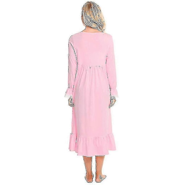 Viktorianska Pyjamas Bomull Pyjamas Långärmad Nattlinne Pink M