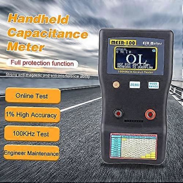MESR-100 Kondensatortestare Geevorks ESR-mätare In-Circuit Kondensatortestare Upp till 0001-1000R Auto-Ranging Ohmmeter