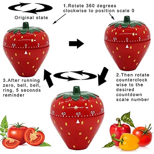 FCSHFC Kreativ Timer Söt Liten Väckarklocka Pomodoro Jordgubbstimers Student Tidshantering Minimekanisk Barn Timer (Färg : Röd A)
