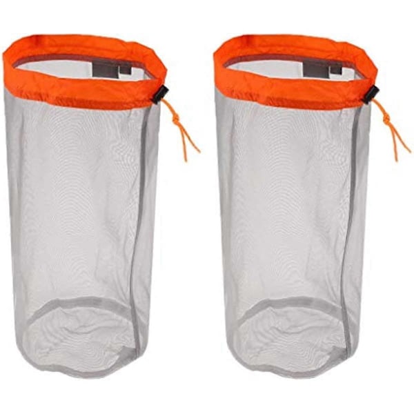 2 st Mesh Dragsko Förvaringsväska Nylon Glidande Återanvändbar Packpåse Meshväska för Leksaker Mat Resor Vandring Camping (M Orange)