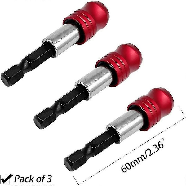 3-pack 1/4\" Hex Skaft Snabbväxlingsbitshållare för Borrmaskin, Slagskruvdragare, 60mm