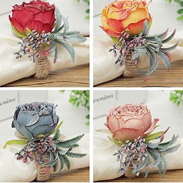 Simulerings Rosblomma Servettringar Exklusiv Matsal Handgjord Hamparep Bröllopsfest Dekor (Storlek: Vinröd set om 4) Fog blue set of 4