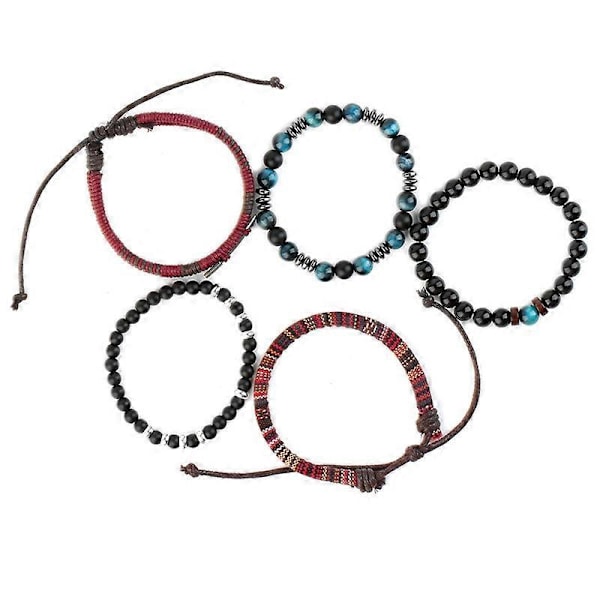 Smycken Vävd Tigeröga Lavasten Konstläder Vävd Sten Pärlstav Multilagerarmband J