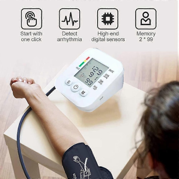 1 st Digital Blodtrycksmätare Helautomatisk Blodtrycksmätare för Handleden Med Armband Automatisk Elektronisk Blodtrycksmätare för Handleden Pe