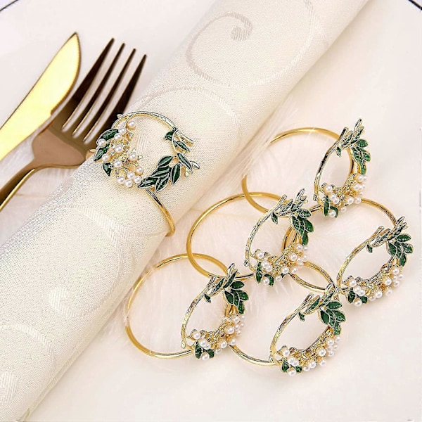 servettring gyllene pärlblomma servettringar set om 6 metallservetter