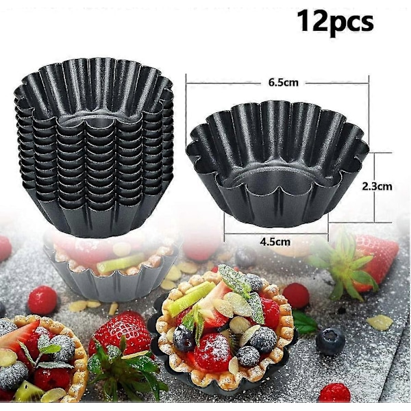 12 st Återanvändbara Äggtartelettformar Kolstål Tarlettformar Paj Äggpanna Nonstick